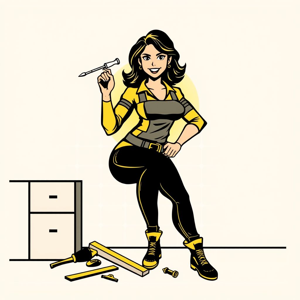 Woman assembling furniture